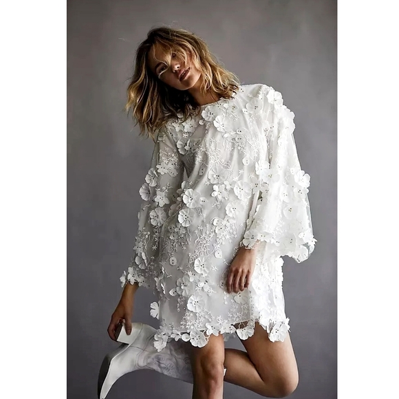 Free People Dresses & Skirts - Mestiza X Free People 3D Floral Applique Flared Sleeve Mini Dress